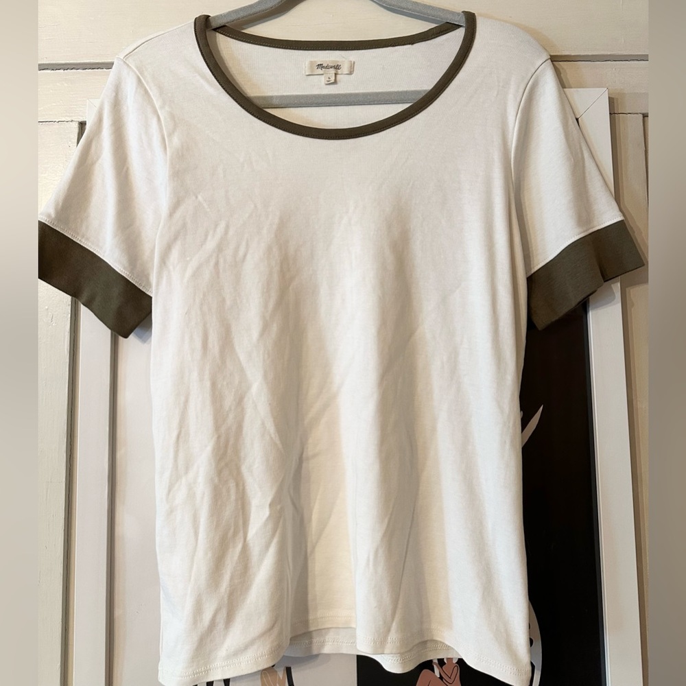 Madewell Cotton Ringer Tee Ivory/Green size L NWOT